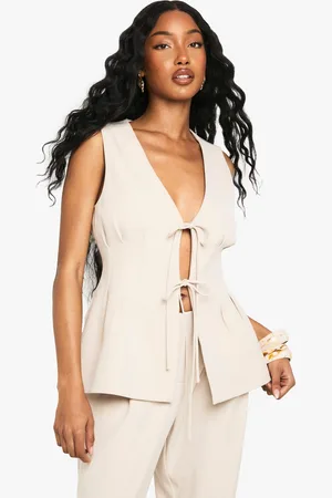 Boohoo Woven Tie Front Pleated Waistcoat - - 8