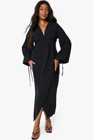 Boohoo Plus Wrap Blouson Sleeve Maxi Dress - - 16