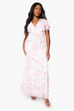 Boohoo Plus Floral Mesh Midaxi Dress - - 16