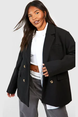 Boohoo Plus Wool Look Double Breasted Oversized Blazer - - 18