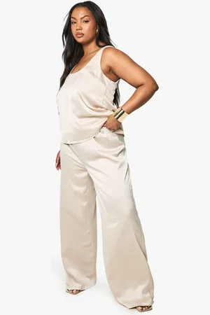 Boohoo Plus Wide Leg Satin Trouser - - 16