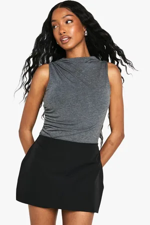 Boohoo Marl High Neck Ruched Bodysuit - - 6