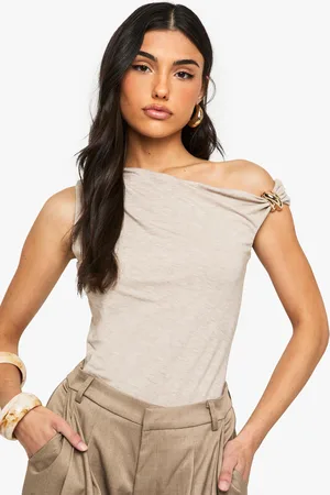 Boohoo Marl Asym Neck Trim Detail Bodysuit - - 6