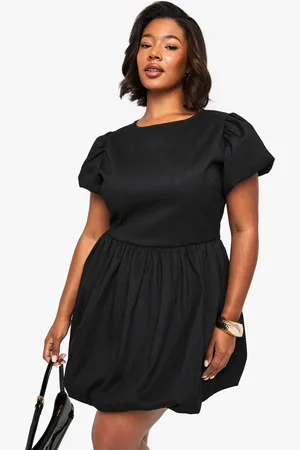 Boohoo Plus Bonded Textured Puffball Skater Dress - - 16