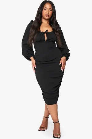 Boohoo Plus Blouson Sleeve Rouched Midi Dress - - 16