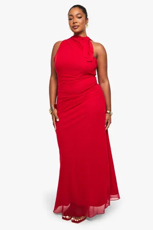 Boohoo Plus Mesh Rouched Maxi Dress - - 16