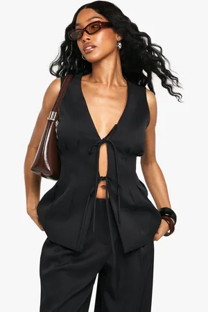 Boohoo Woven Tie Front Pleated Waistcoat - - 8
