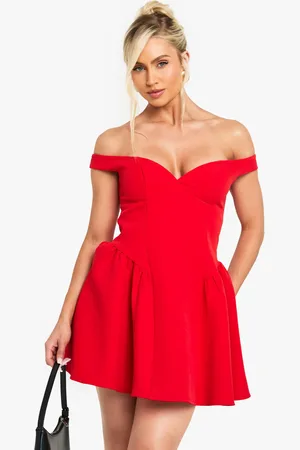 Boohoo Bardot Structured Volume Skater Mini Dress - 8