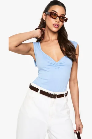 Boohoo Super Soft Ruched Bust Sweetheart Neck Bodysuit - - 6