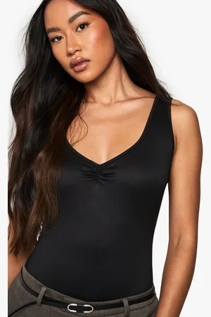 Boohoo Super Soft V Neck Ruched Bust Bodysuit - - 6