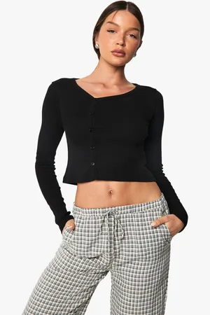 Boohoo Rib Asymetric Neckline Long Sleeve Top - - 6