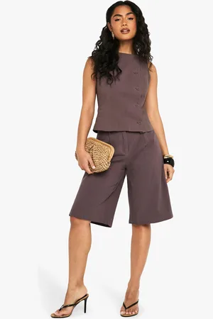 Boohoo Linen Tailored Mid Rise Bermuda Shorts - - 6