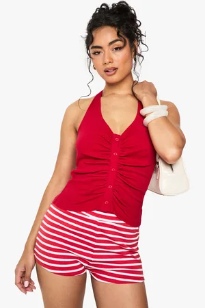 Boohoo Rib Button Through Halterneck Top - - 6