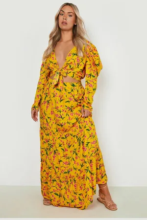 Boohoo Plus Floral Maxi Skirt Puff Sleeve Co-Ord - - 26