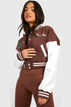 Boohoo Petite Contrast Sleeve Badge Varsity Bomber - - 12