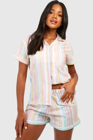 Boohoo Cotton Stripe Pyjama Shirt & Short Set - - 14