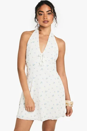 Boohoo Ditsy Floral Lace Halter Mini Dress - - 12