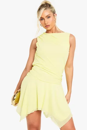 Boohoo Floral Mesh Ruched Detail Skater Mini Dress - - 16