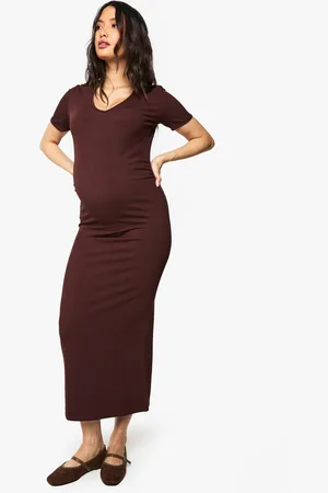 Boohoo Maternity Rib Wrap Midaxi Dress - - 8