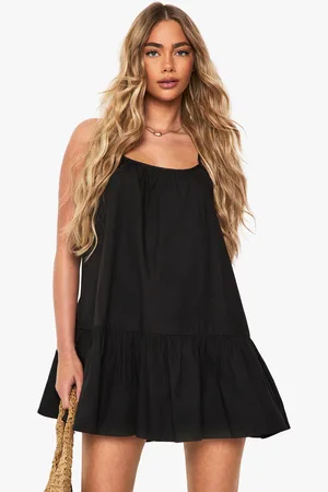 Boohoo Cotton Poplin Strappy Tiered Swing Mini Dress - - 8