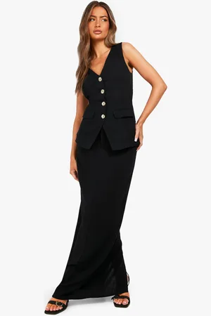 Boohoo Linen Look Column Fitted Maxi Skirt - - 8