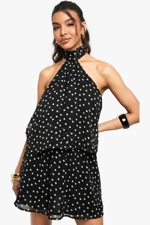 Boohoo Polka Dot Chiffon Scarf Detail Mini Dress - - 8