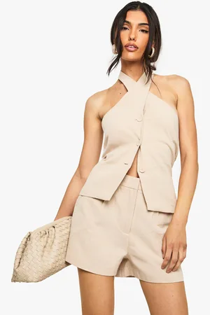 Boohoo Linen Tailored High Waisted Shorts - - 6