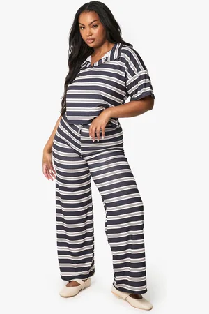 Boohoo Plus Stripe Wide Leg Trousers - - 16