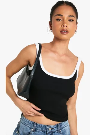 Boohoo Rib Contrast Binding Strappy Vest Top - - 12
