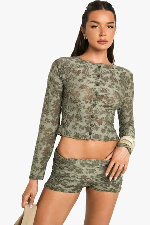 Boohoo Floral Jacquard Button Through Long Sleeve Top - - 6