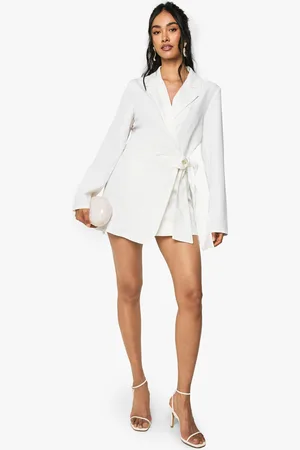 Boohoo Wrap Drape Front Tailored Blazer Dress - - 12