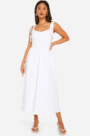 Boohoo Tie Shoulder Bengaline Milkmaid Midaxi Dress - - 8