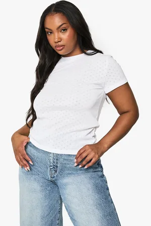 Boohoo Plus Pointelle Short Sleeve Fitted Top - - 16