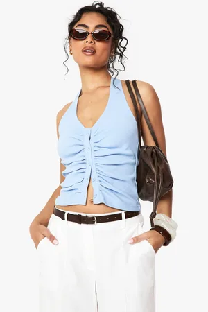 Boohoo Rib Button Through Halterneck Top - - 6