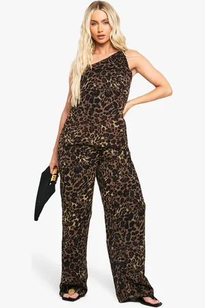 Boohoo Leopard Print Chiffon Wide Leg Jumpsuit - - 8
