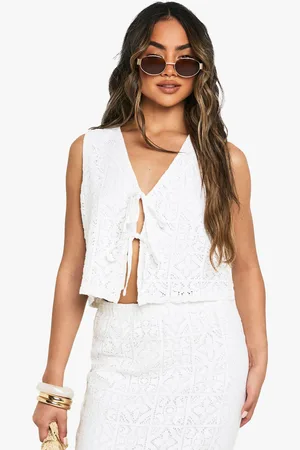 Boohoo Crochet Tie Front Waistcoat - - 6