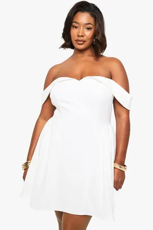 Boohoo Plus Bardot Volume Mini Skater Dress - - 16