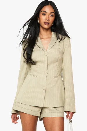 Boohoo Pinstripe Button Detail Tailored Blazer - - 6