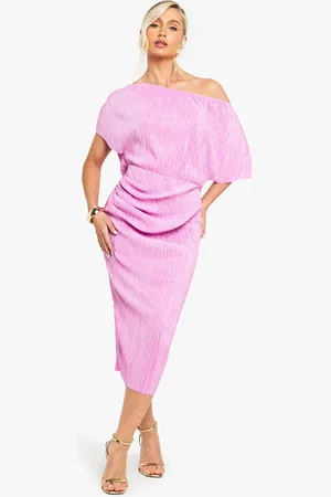 Boohoo Plisse Off The Shoulder Midi Dress - - 10