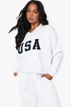 Boohoo Plus Usa V Neck Oversized Sweatshirt - - 16