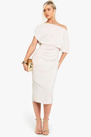 Boohoo Plisse Off The Shoulder Midi Dress - - 12