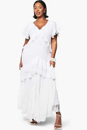 Boohoo Plus Dobby Chiffon Frill Detail Maxi Dress - - 22