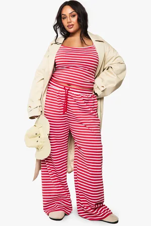 Boohoo Plus Stripped Wide Leg Trousers - - 16