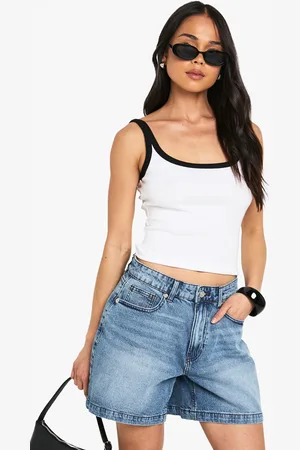 Boohoo Rib Contrast Binding Strappy Vest Top - - 12