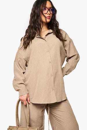 Boohoo Maternity Crinkle Stripe Stripe Shirt - - 8