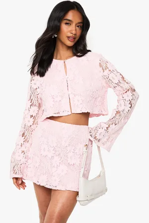 Boohoo Petite Crochet Long Sleeve And Mini Skirt Co Ord - - 6