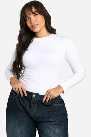 Boohoo Plus Cotton Long Sleeve Crew Neck Bodysuit - - 16