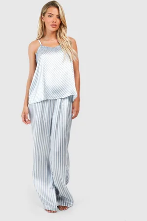 Boohoo Contrast Stripe Satin Cami & Pants Pyjama Set - - 12