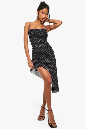 Boohoo Polka Dot Mesh Asymmetric Hen Mini Dress - - 8