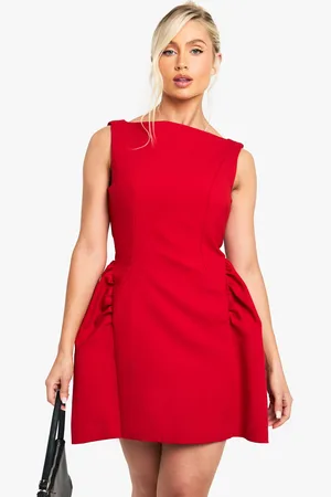 Boohoo Slash Neck Full Skirt Mini Dress - - 6